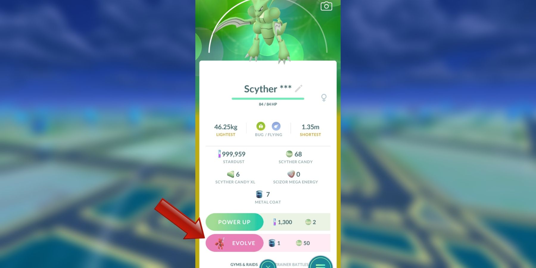 Using a Metal Coat in Pokemon GO to Evolve Scyther into Scizor