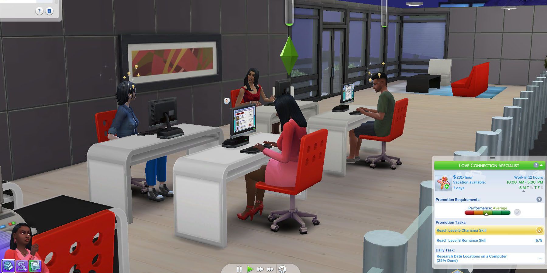 Valentina Nadir usa o computador para treinar a habilidade Romance no The Sims 4 Lovestruck