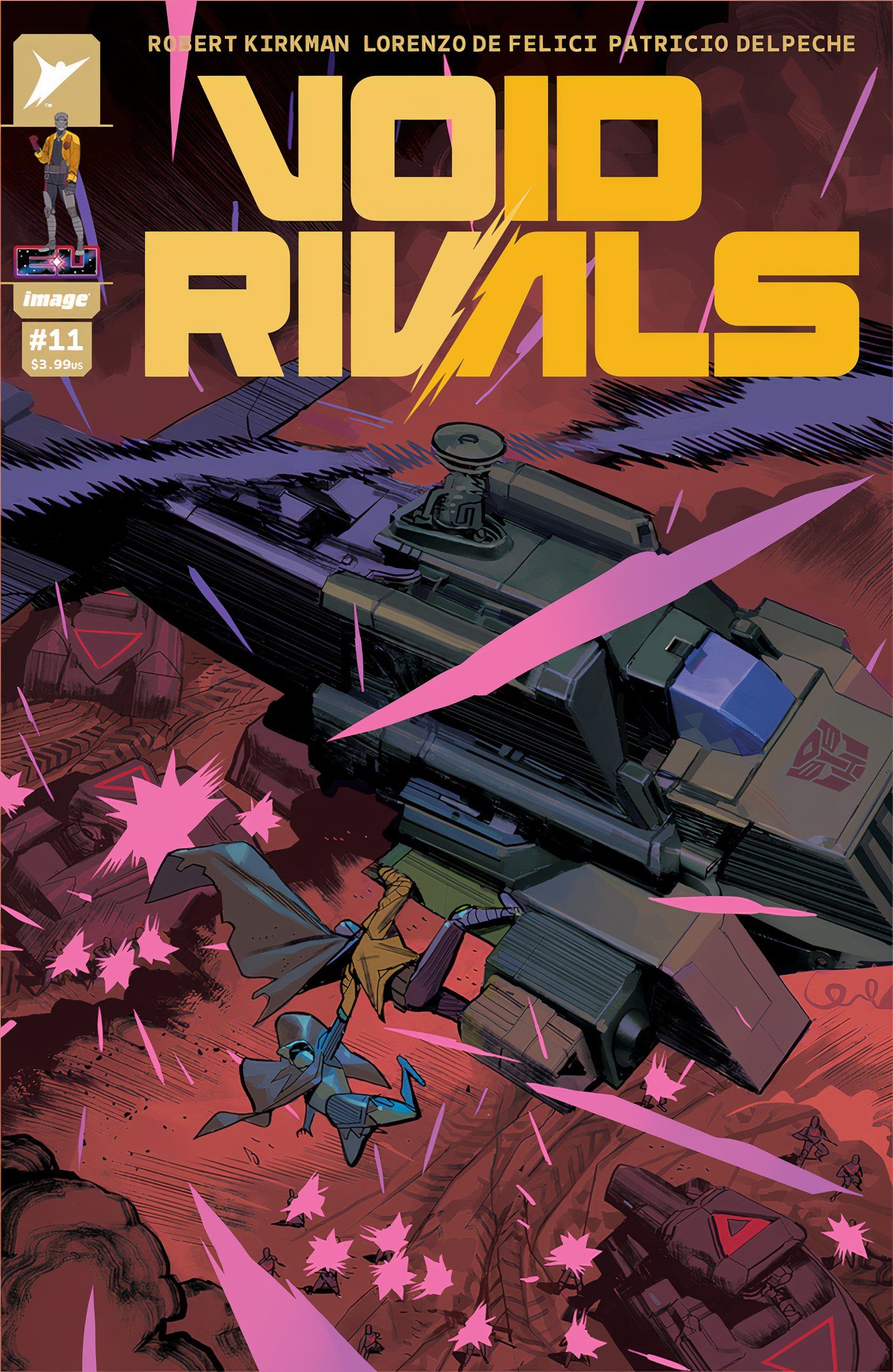 Void Rivals #11, Darak e Solila montam Springer no modo helicóptero para escapar da batalha