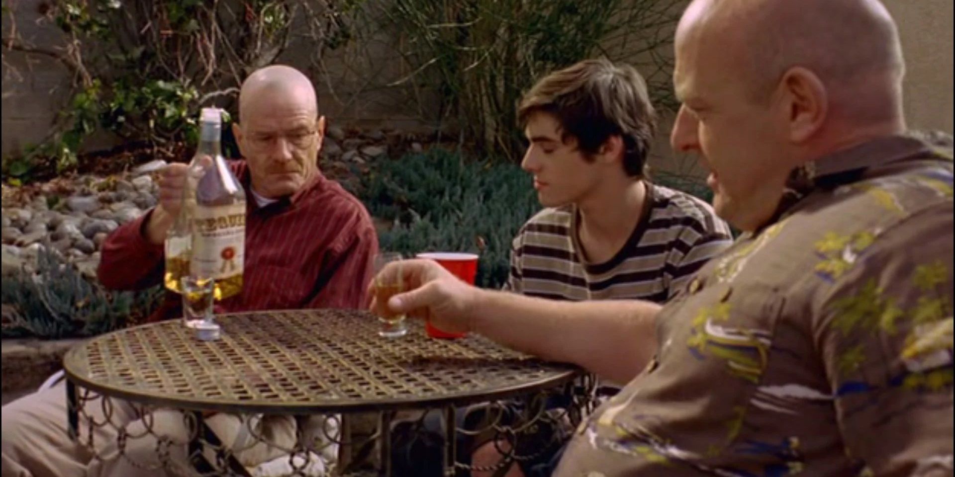 Walt, Hank, and Walt Jr drinking tequila in Breaking Bad