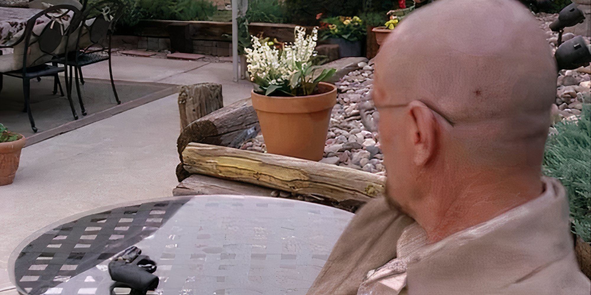 Walter looking at the Lily of the Valley plant