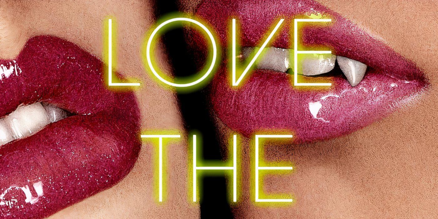 Capa de We Love the Nightlife com o título em texto amarelo brilhante e lábios com presas