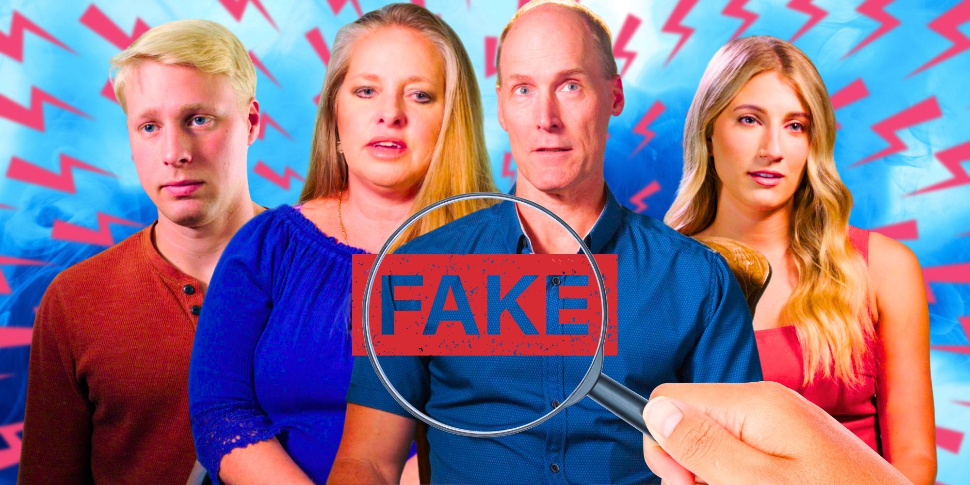 Welcome To Plathville&rsquo;s Ethan, Kim, Barry and Olivia Plath look serious, with the word