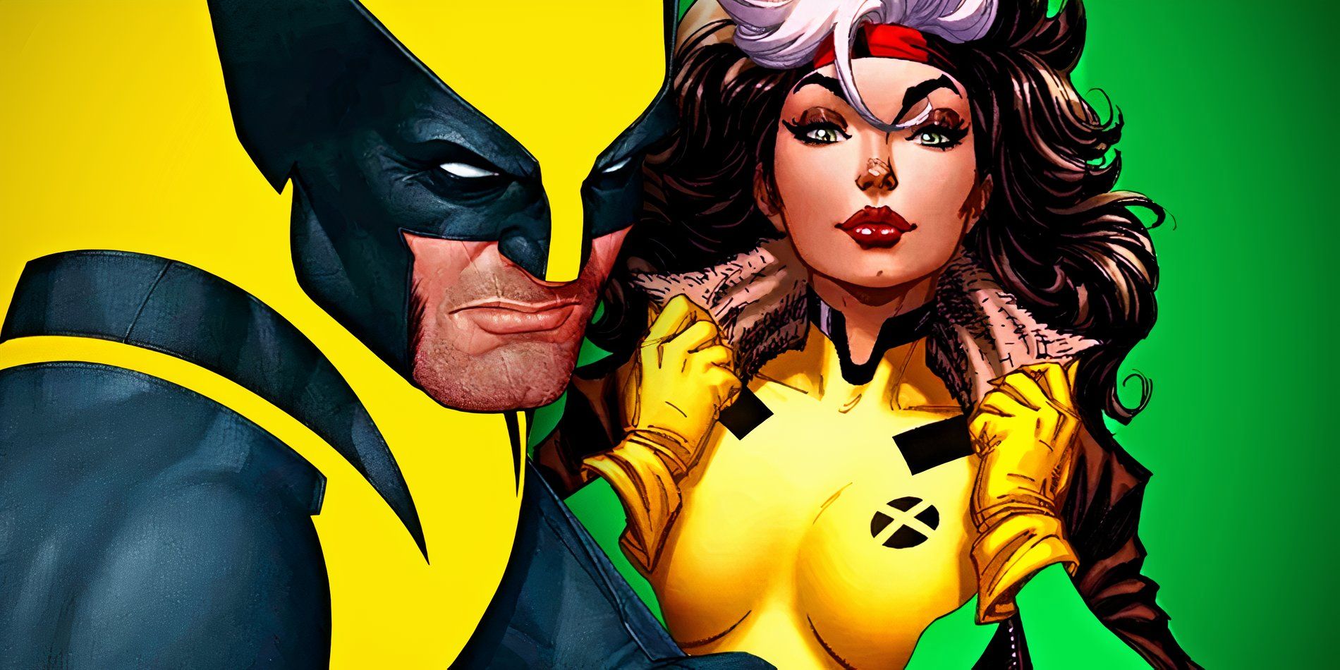 Comic book art: Wolverine and Rogue in Negative Space.