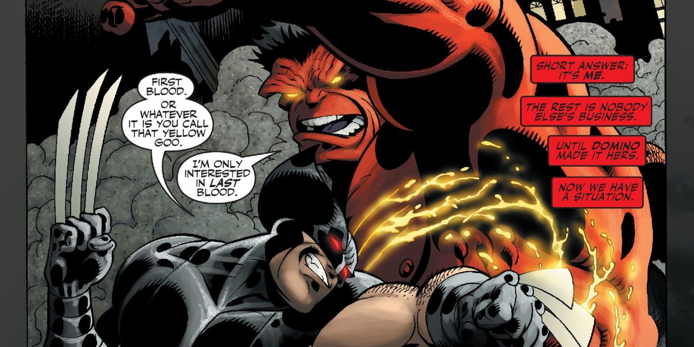 Wolverine transforms into the Scarlet Hulk while fighting in the Code Red storyline