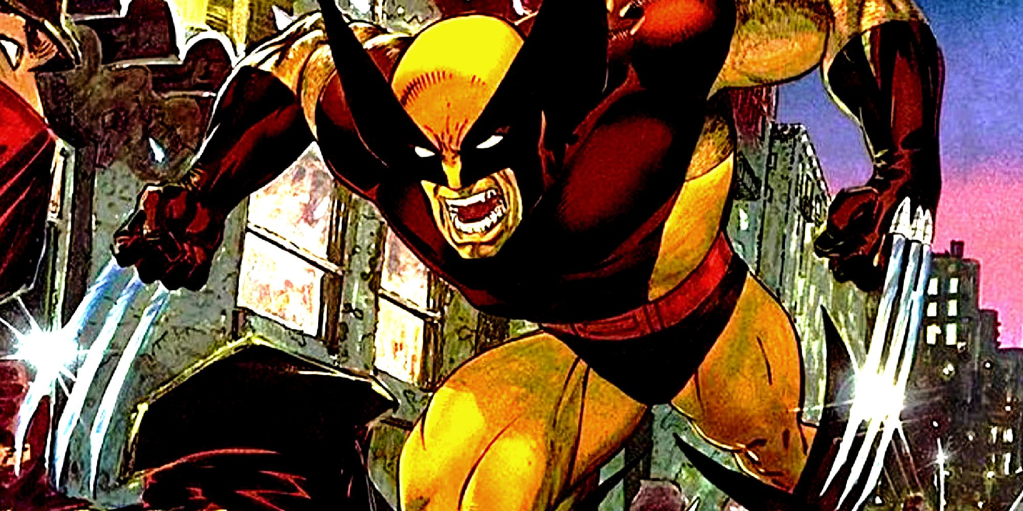 Wolverine salta vestindo seu terno marrom e bege na Marvel Comics