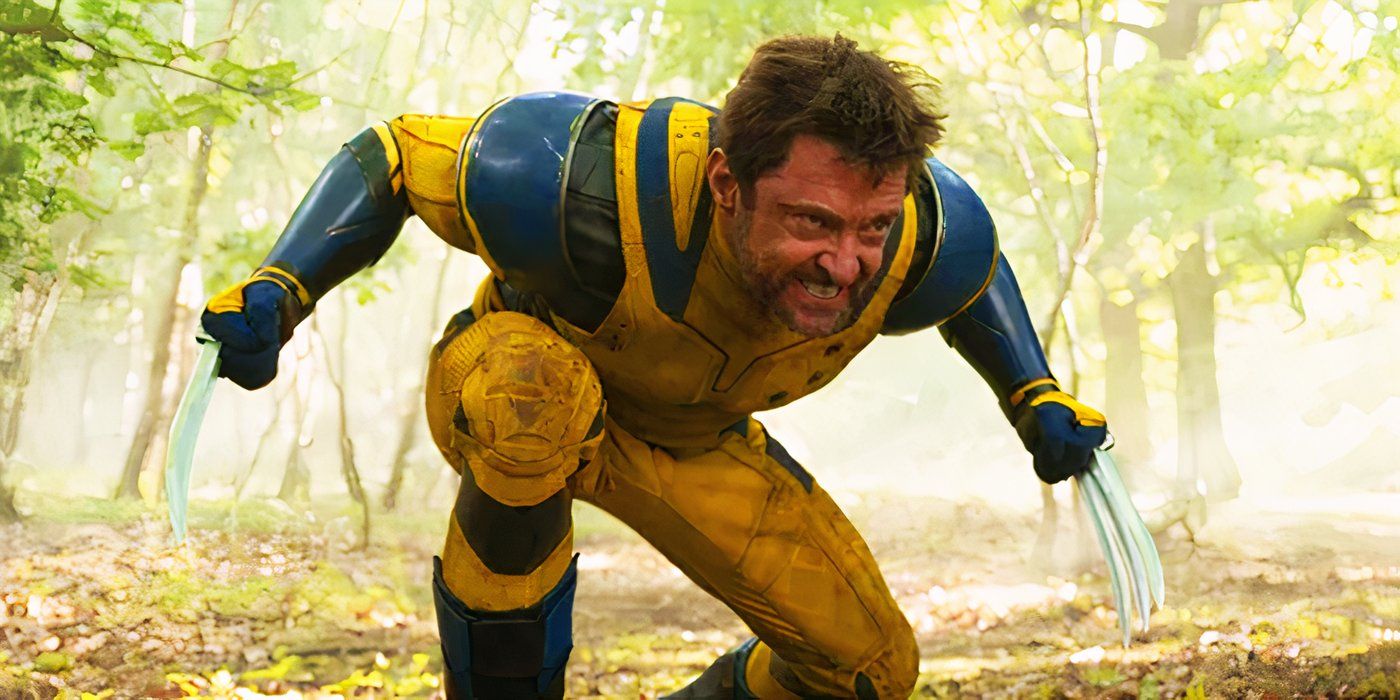 Wolverine con sus garras en el bosque en Deadpool y Wolverine