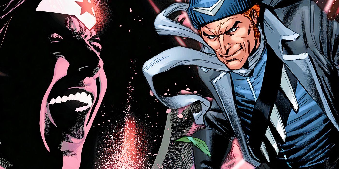 Wonder Woman screams in frustration as Captain Boomerang advances.