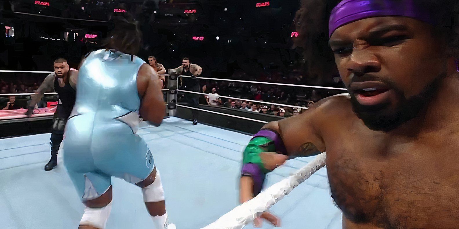 Xavier Woods é ignorado pela tag de Kofi Kingston no lugar de Odyssey Jones no Monday Night Raw em 19 de agosto de 2024