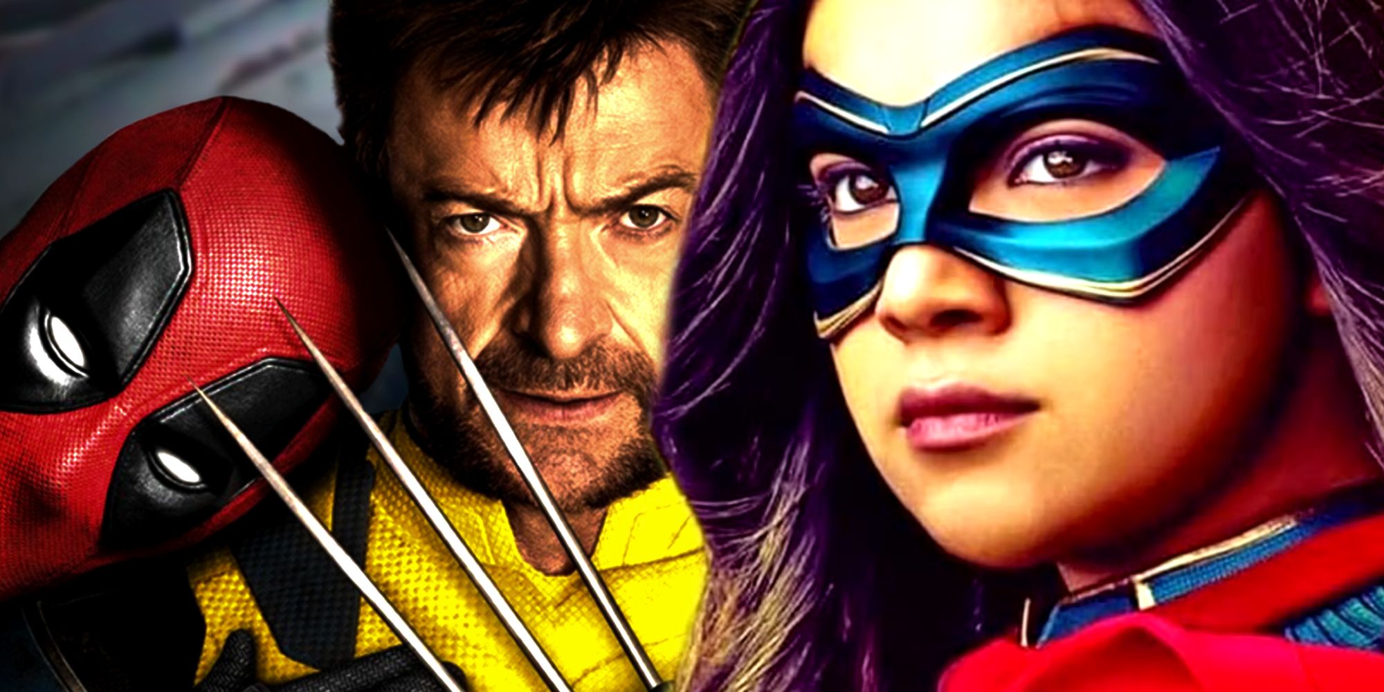 Young Avengers member Kamala Khan wears her domino mask in Ms Marvel and Wolverine shows off his claws next to Deadpool