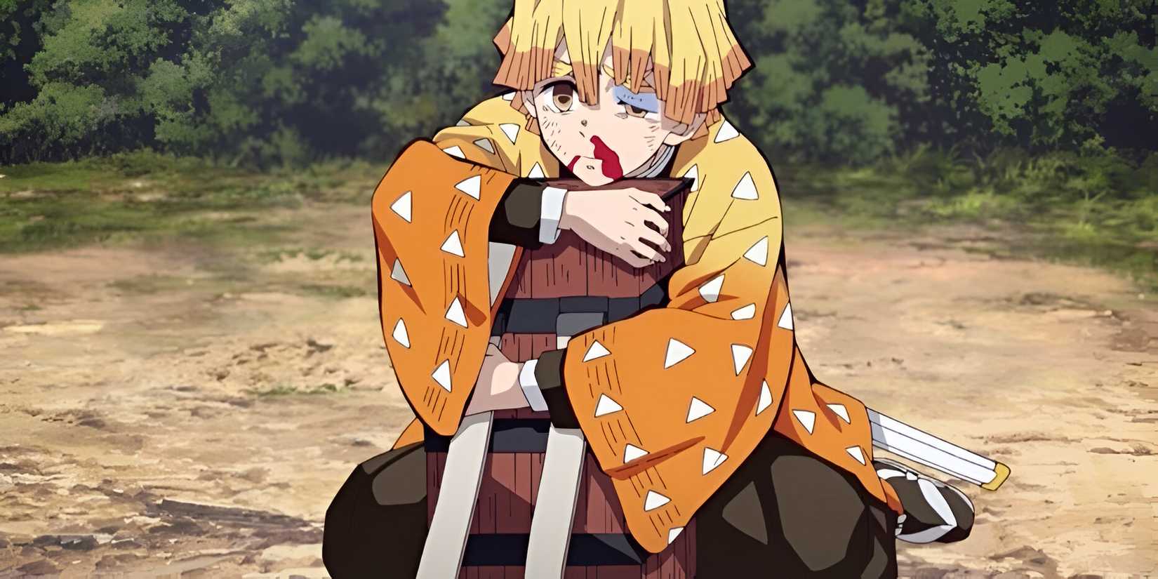 Zenitsu protecting Nezuko's box Demon Slayer