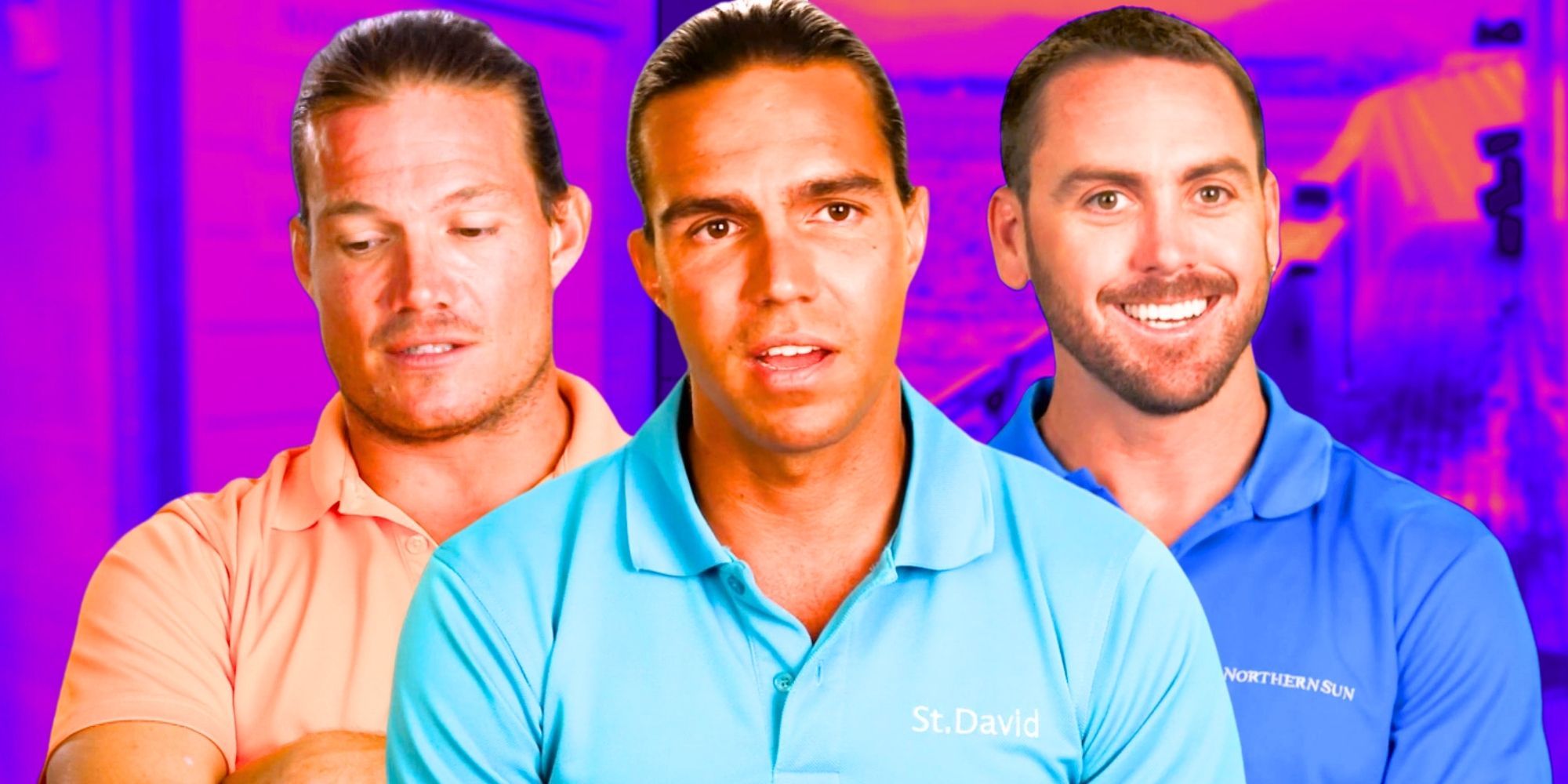 Below Deck's Ben Willoughby, Gary King, and Luke Jones in a montage wearing their crew polos.