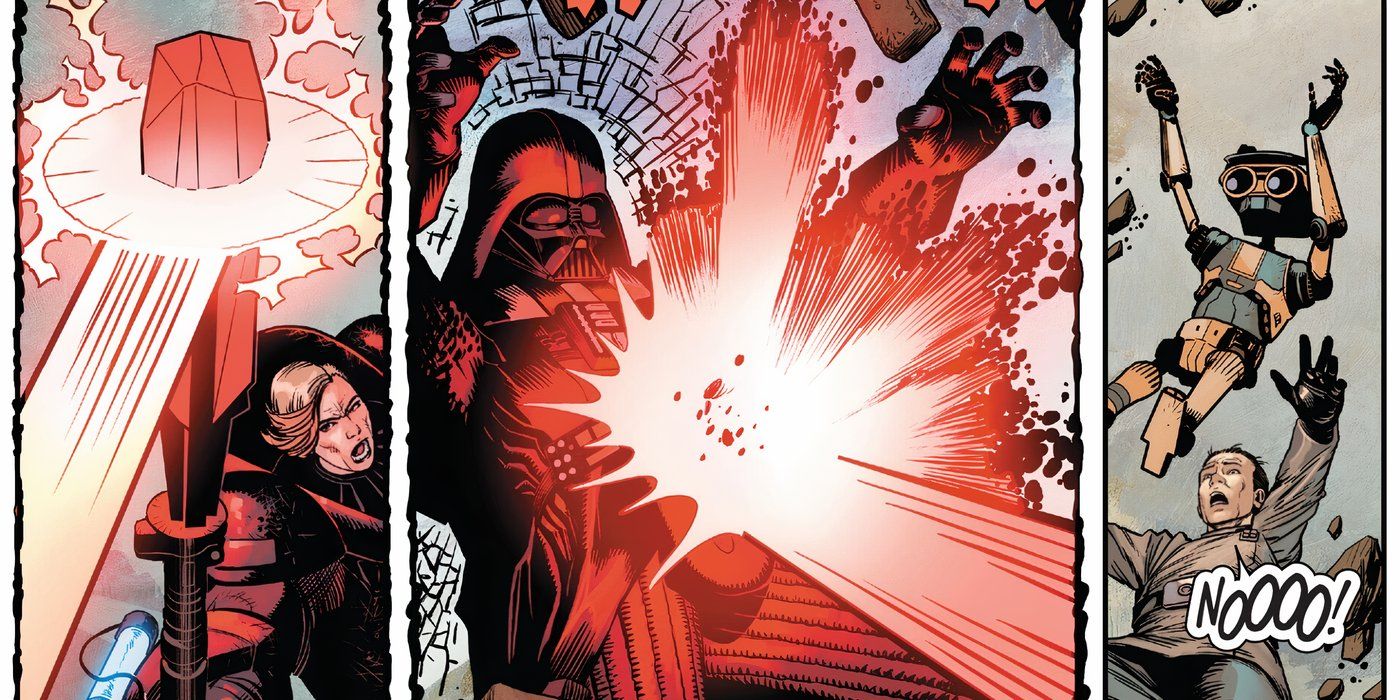 Darth Vader is blasted by a piece of kyber by the Schism Imperial.