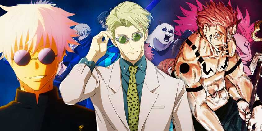Gojo, Nanami, and Sukuna from JJK with others characters in background.