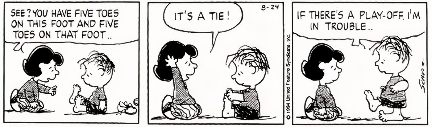 Lucy was counting Linus' toes.