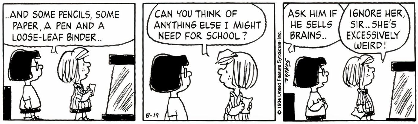 Peppermint Patty and Marcie do back-to-school shopping.