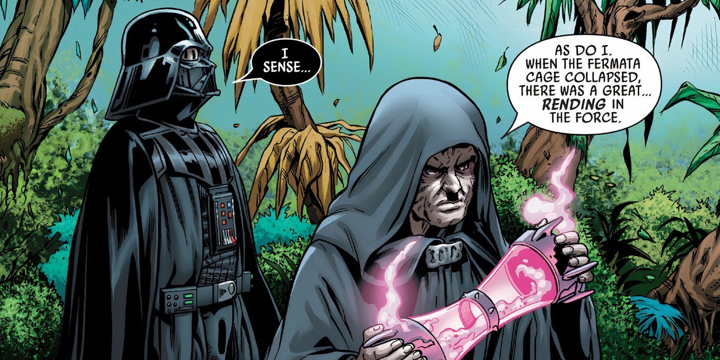 Darth Vader and Palpatine sensing a disturbance in the Force.