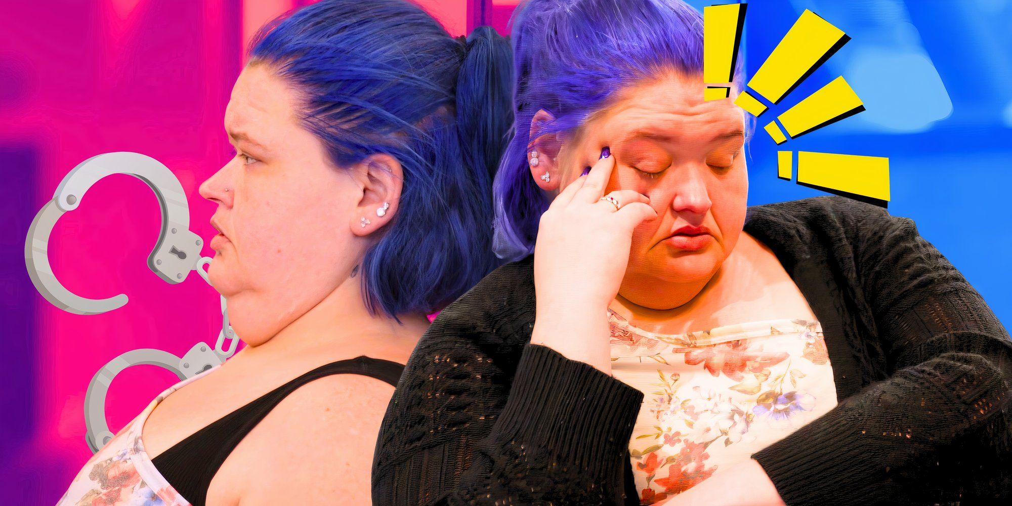 montage of amy slaton from 1000-lb sisters looking worried with handcuffs