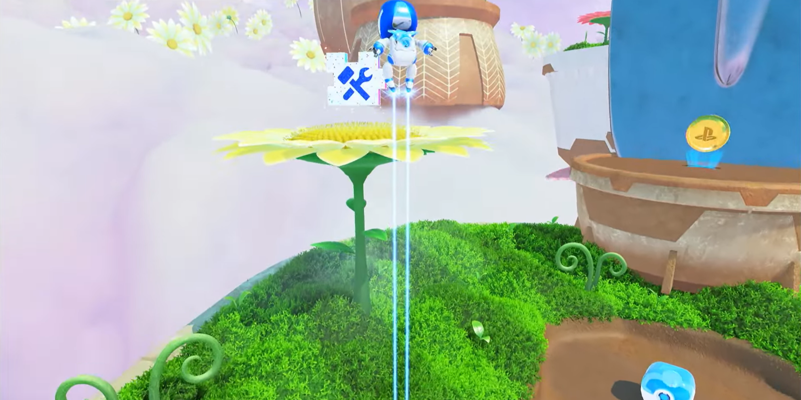 Localização da peça do quebra-cabeça Astro Bot Balloon Breeze no topo da planta