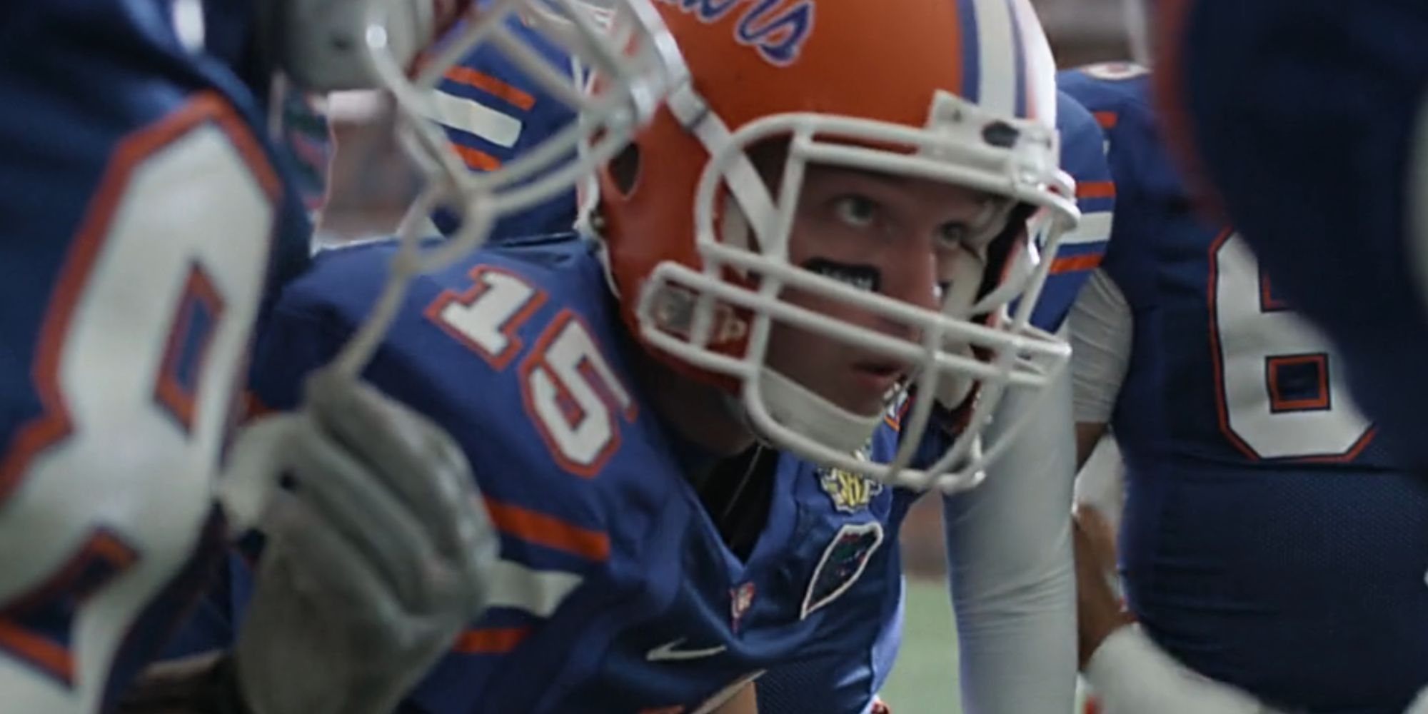 Patrick Schwarzenegger in the huddle as Tim Tebow in American Sports Story