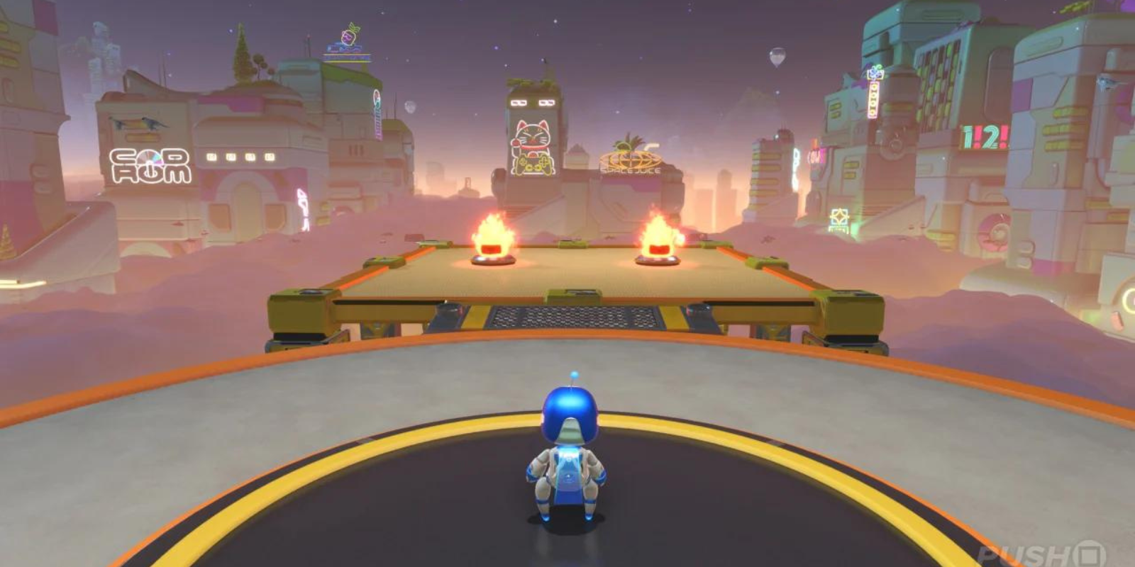 Posição inicial do nível 2 do Astro Bot Crumble Rumble