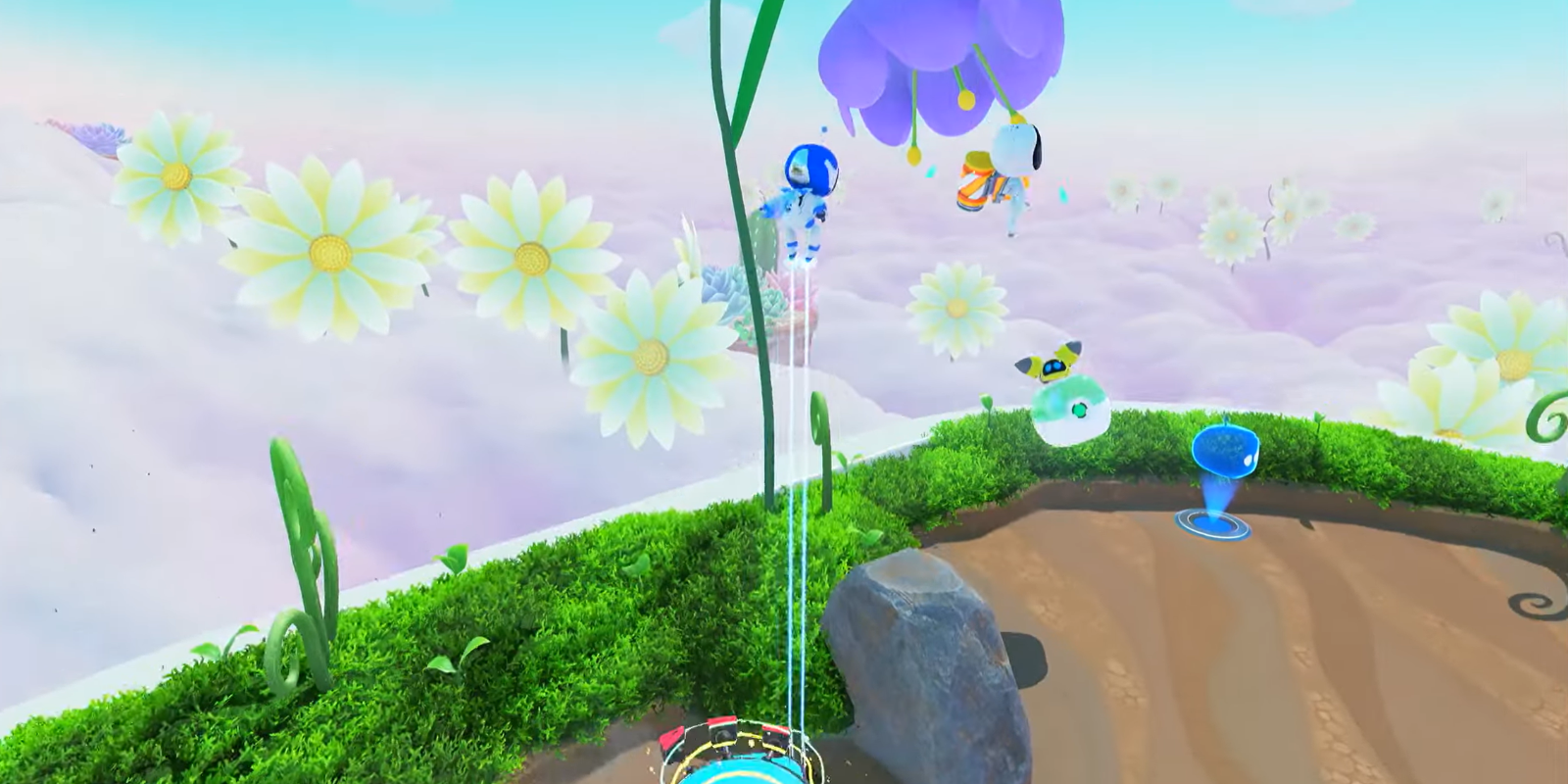 Astro Bot Balloon Breeze Bot Standort hängt an Blume