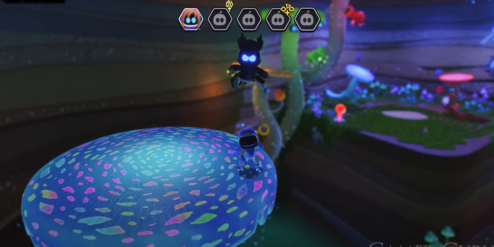 Astro Bot Funky Fungi Bot sur un champignon