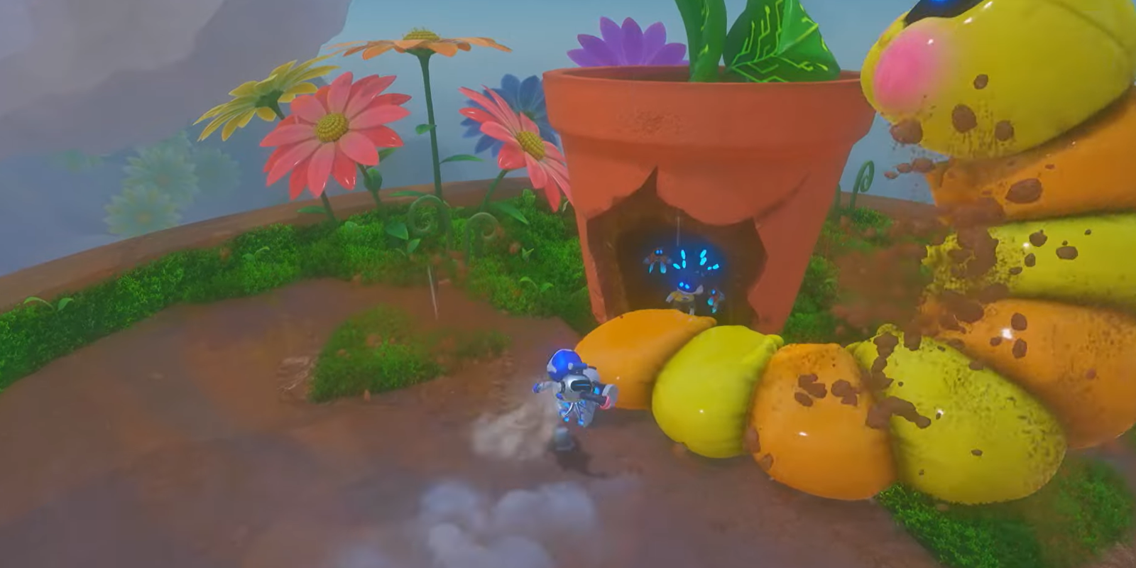 Astro Bot Balloon Breeze Bot hinter Raupe