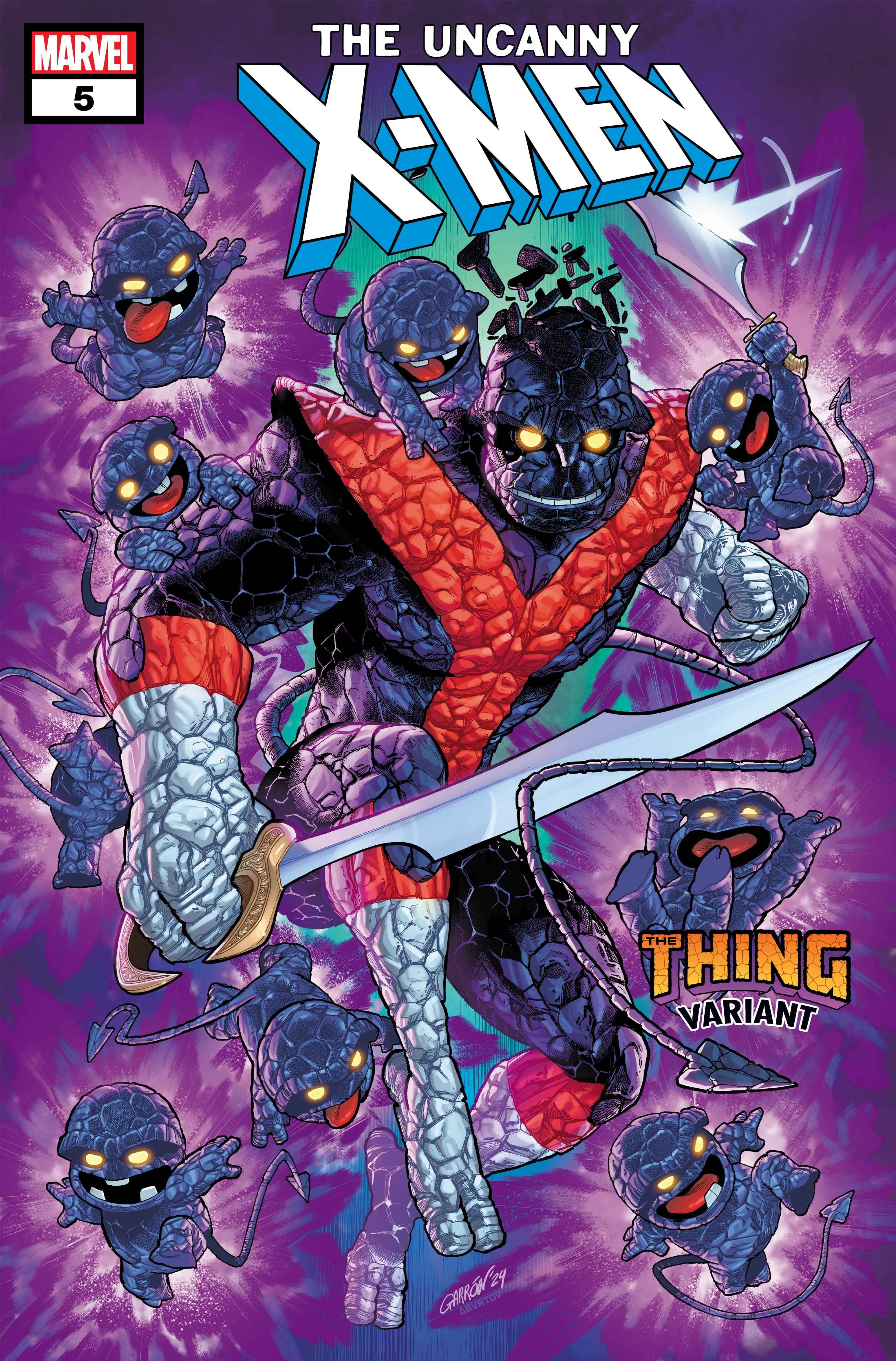 Uncanny X-Men de Javier Garrón (2024) #5 A Coisa! Capa variante apresentando um híbrido Nightcrawler/Thing bamf'ing