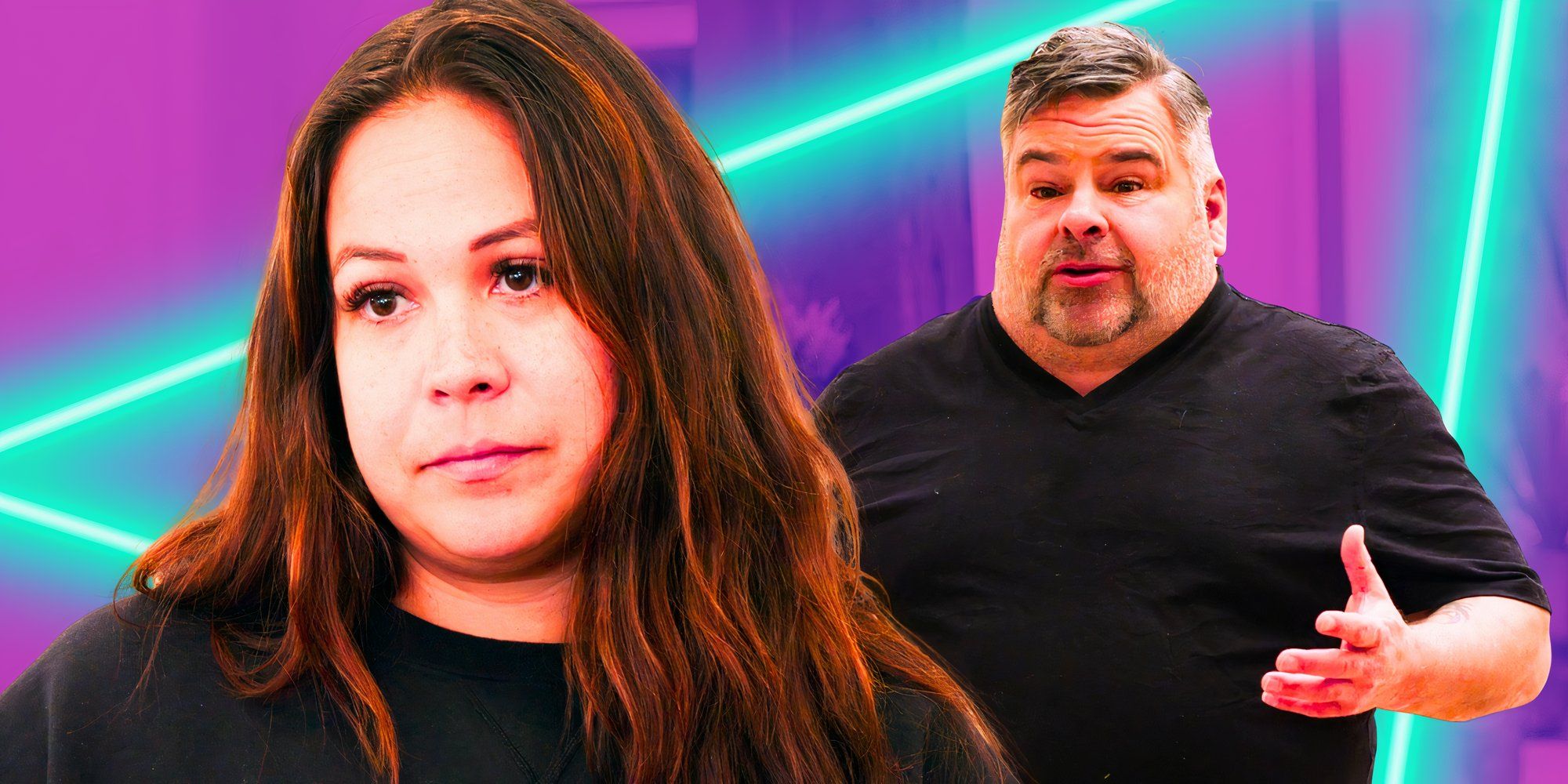 90 Day Fiancé Liz Woods Big Ed Brown both in black in side by side images