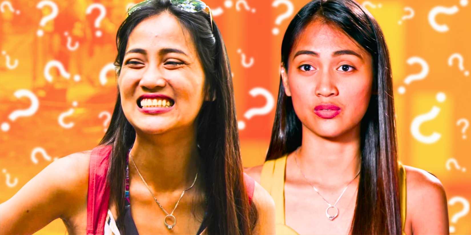 90 Day Fiance Rosemarie Vega in side by side images smiling and talking with question mark background