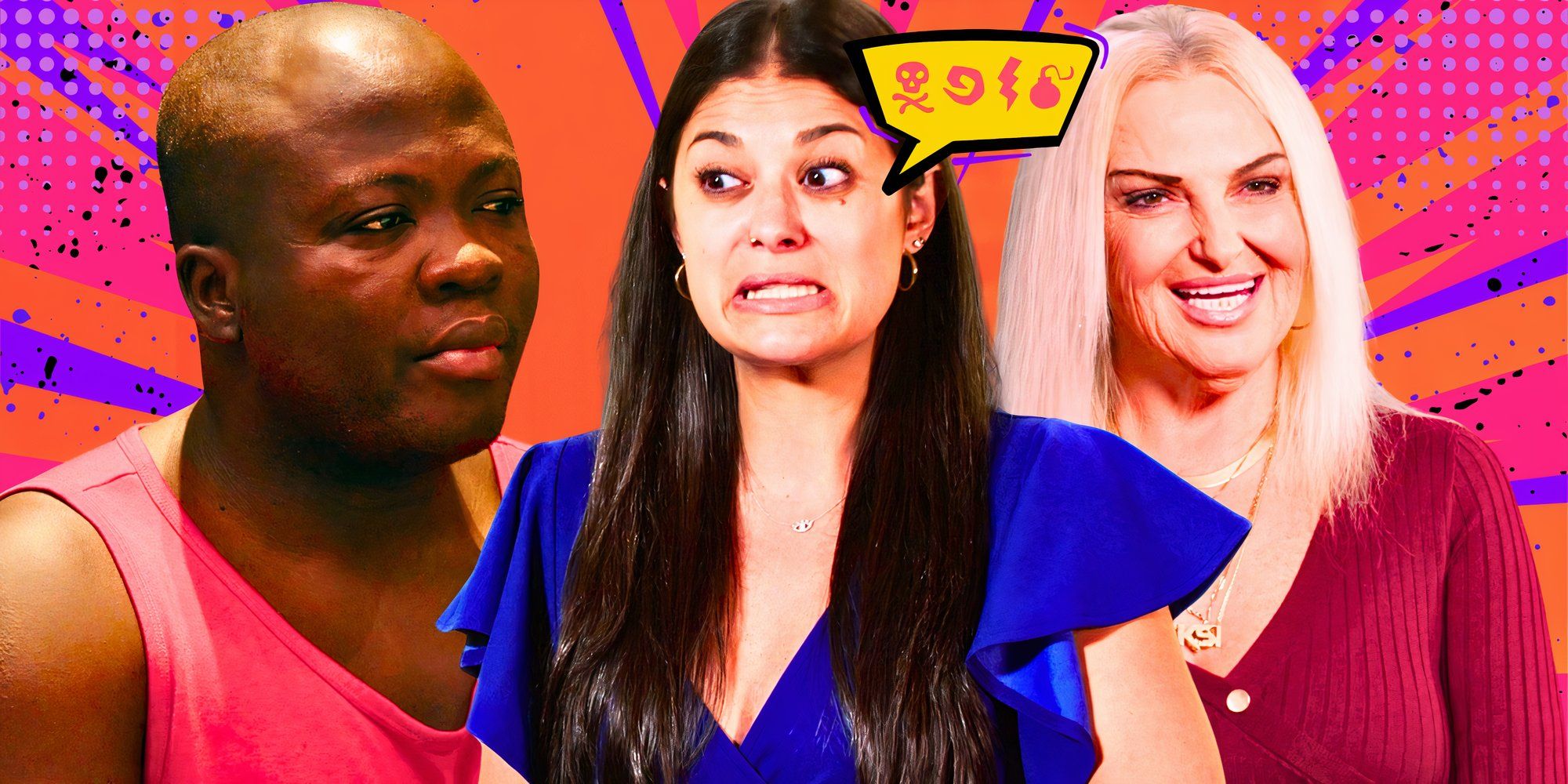 90 day fiance stars michael ilesanmi loren brovarnik and angela deem with loren looking upset and thought bubble
