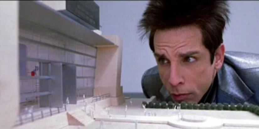 Ben Stiller looking at a building model in Zoolander