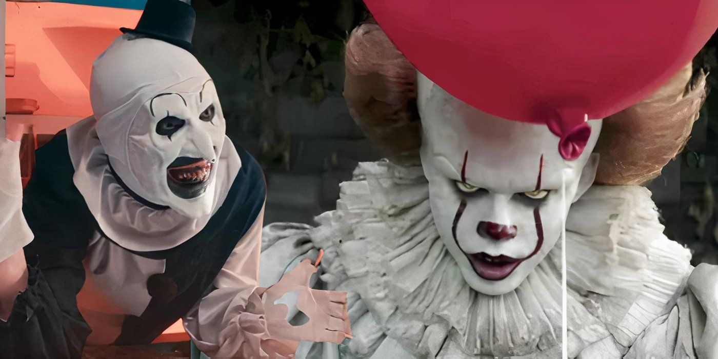 A montage of Art the Clown and Pennywise