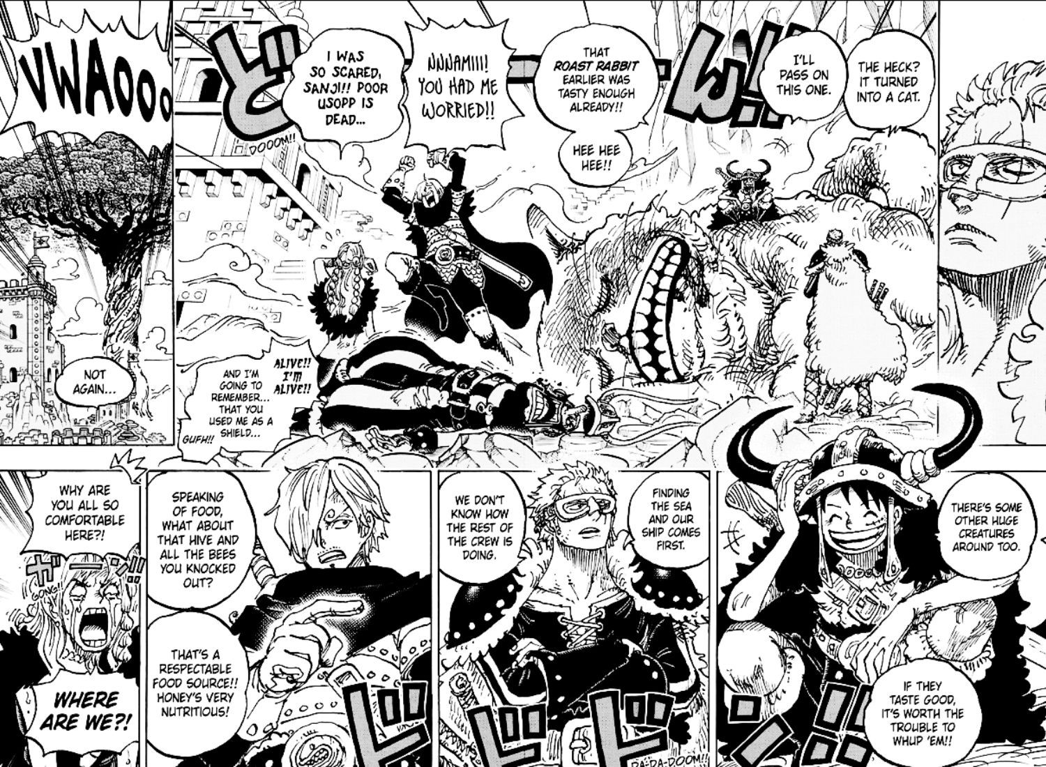 Uma edição de One Piece #1127 com os cinco chapéus de palha originais