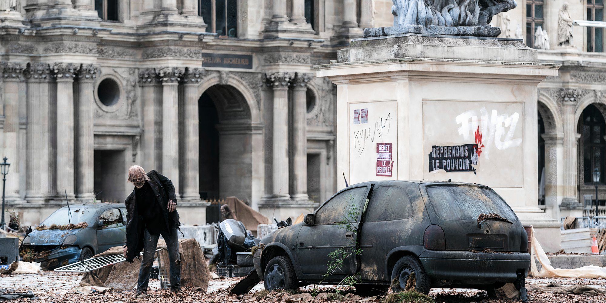 A walker roams on the streets of Paris in Daryl Dixon season 2