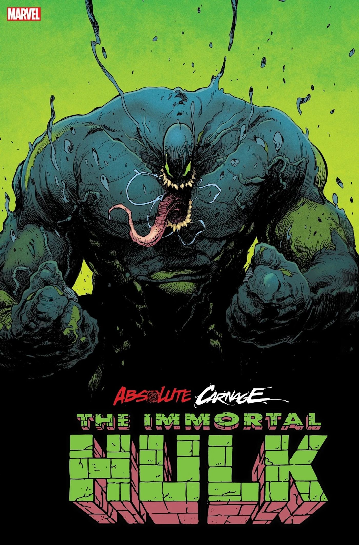 Capa de quadrinhos: uma versão Venomizada do Hulk dá dois socos e ruge.