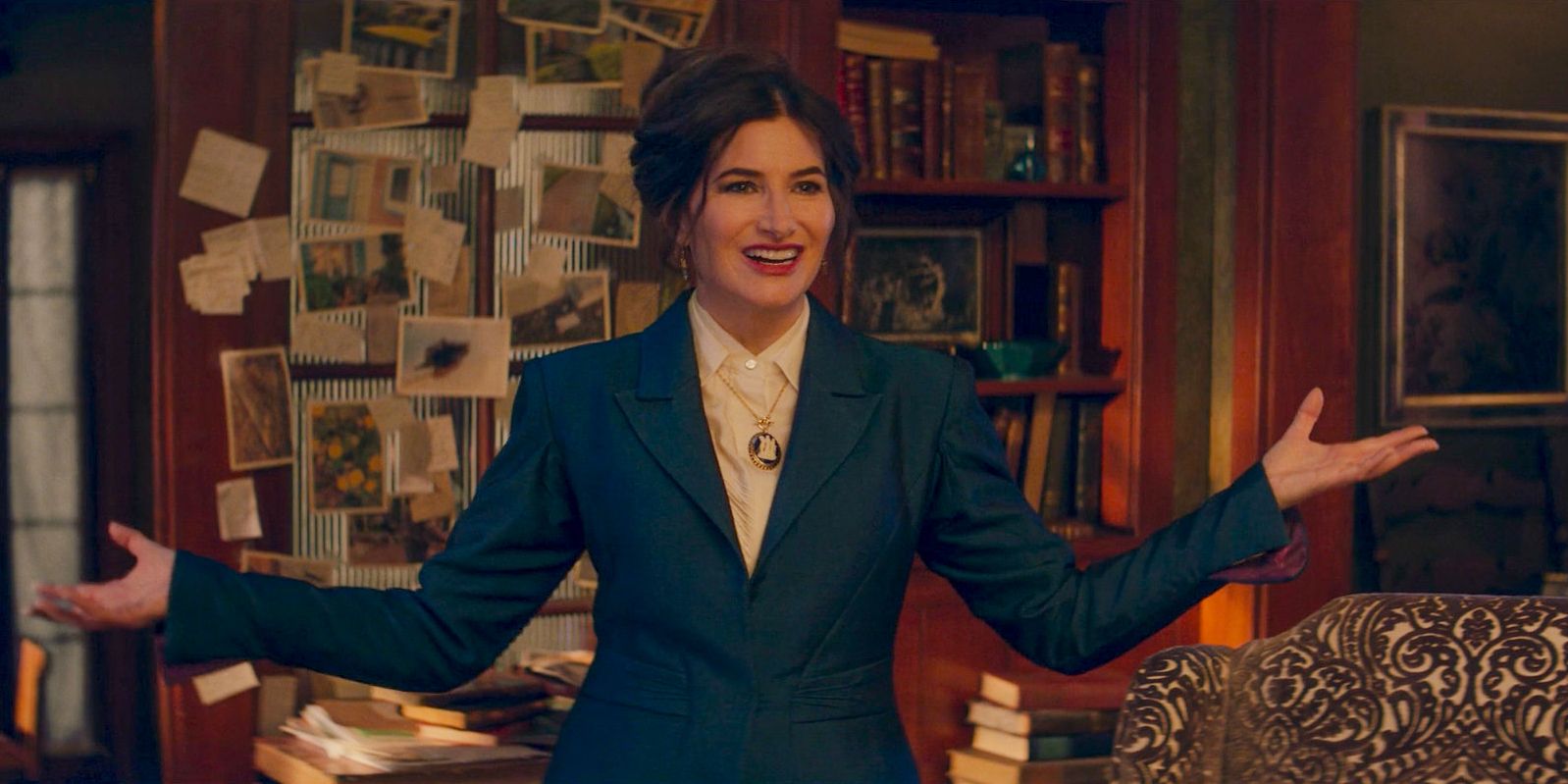 Agatha Harkness (Kathryn Hahn) welcoming the coven in Agatha All Along Season 1 Episode 2