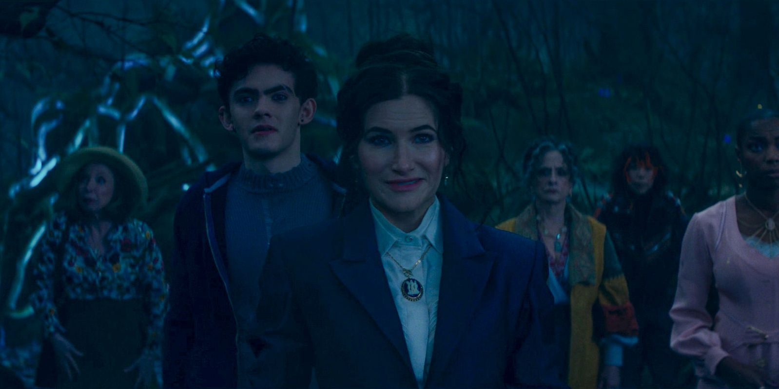 Agatha Harkness (Kathryn Hahn), The Teen (Joe Locke), and the coven successfully reach the Witches' Road in Agatha All Along Season 1 Episode 2