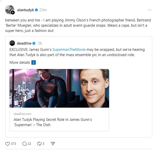 Alan Tudyk confirma elenco do Superman nas redes sociais