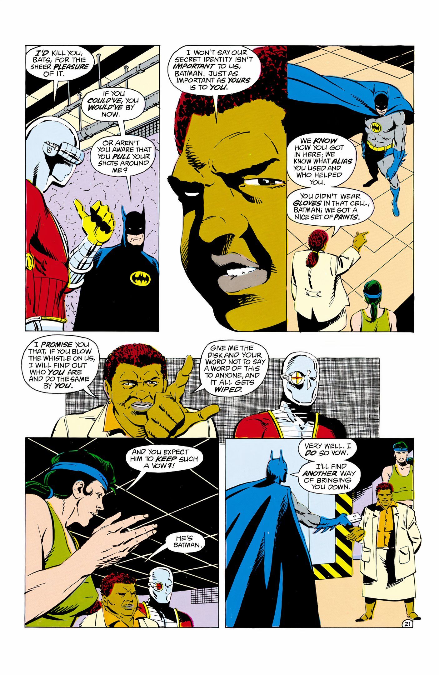 Página de quadrinhos: Amanda Waller confronta Batman com o Esquadrão em Belle Reve.