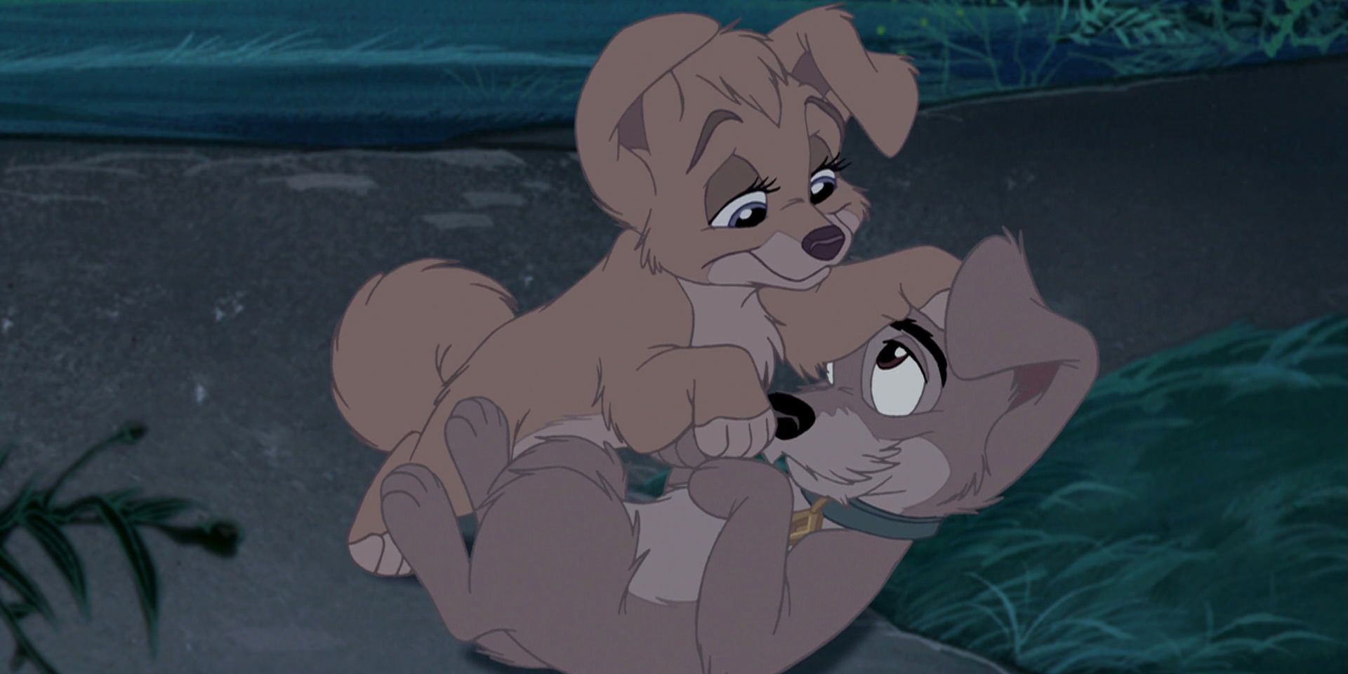 Angel e Scamp jogando Lady & The Tramp 2: Scamp's Adventure