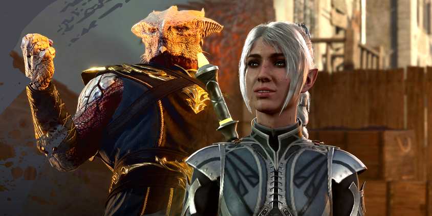 Baldur's Gate 3 Dark Urge standing triumphant behind a smiling Shadowheart.