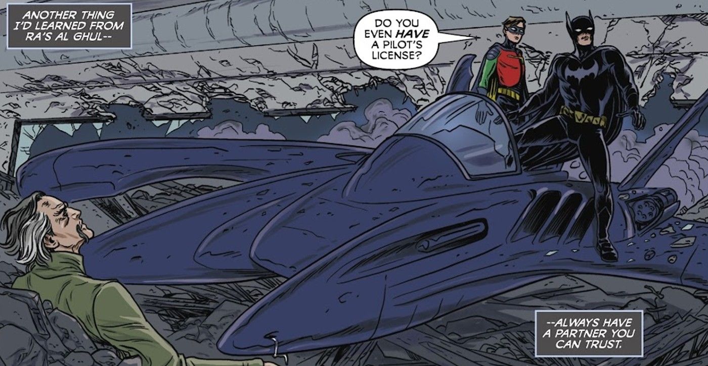 batman e robin colidem com um jato na base de ra's al ghul