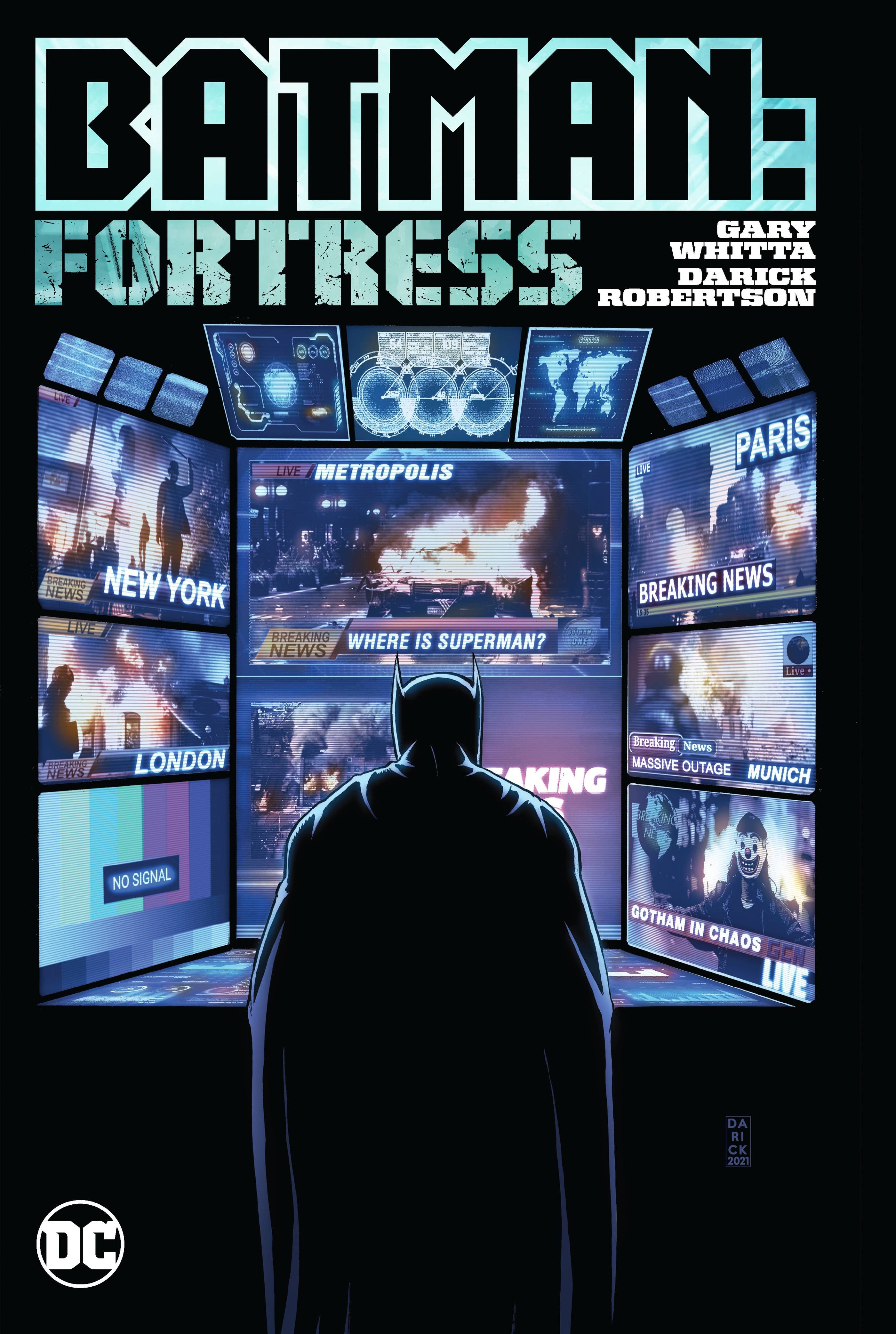 Batman's Castle Collection Cover: Batman standing in front of multiple computer screens.