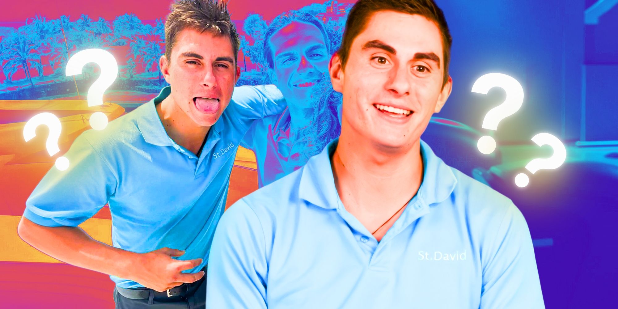 Below Deck Kyle Stillie in side by side images from an interview and Instagram with question marks