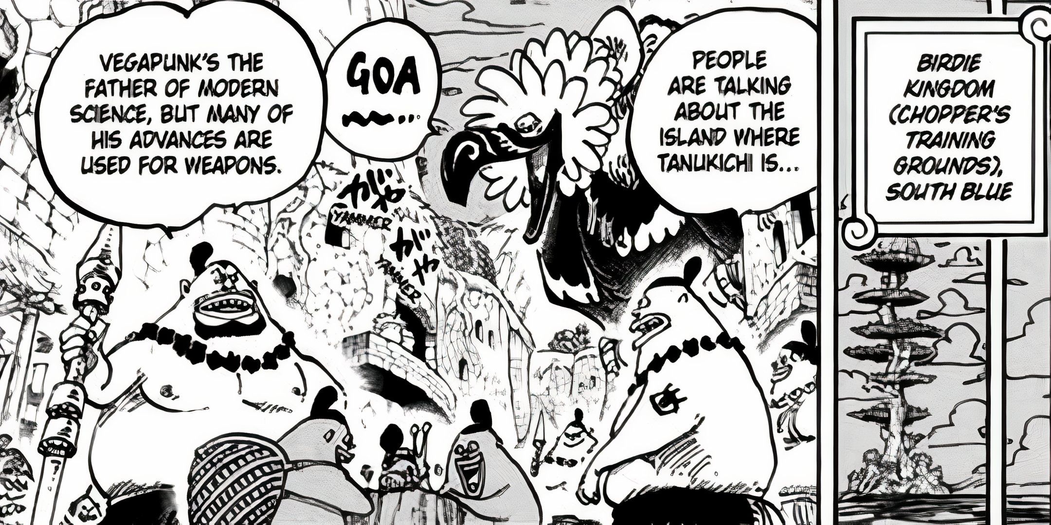 Birdie Kingdom-Cameo während Vegapunks Botschaft in One Piece