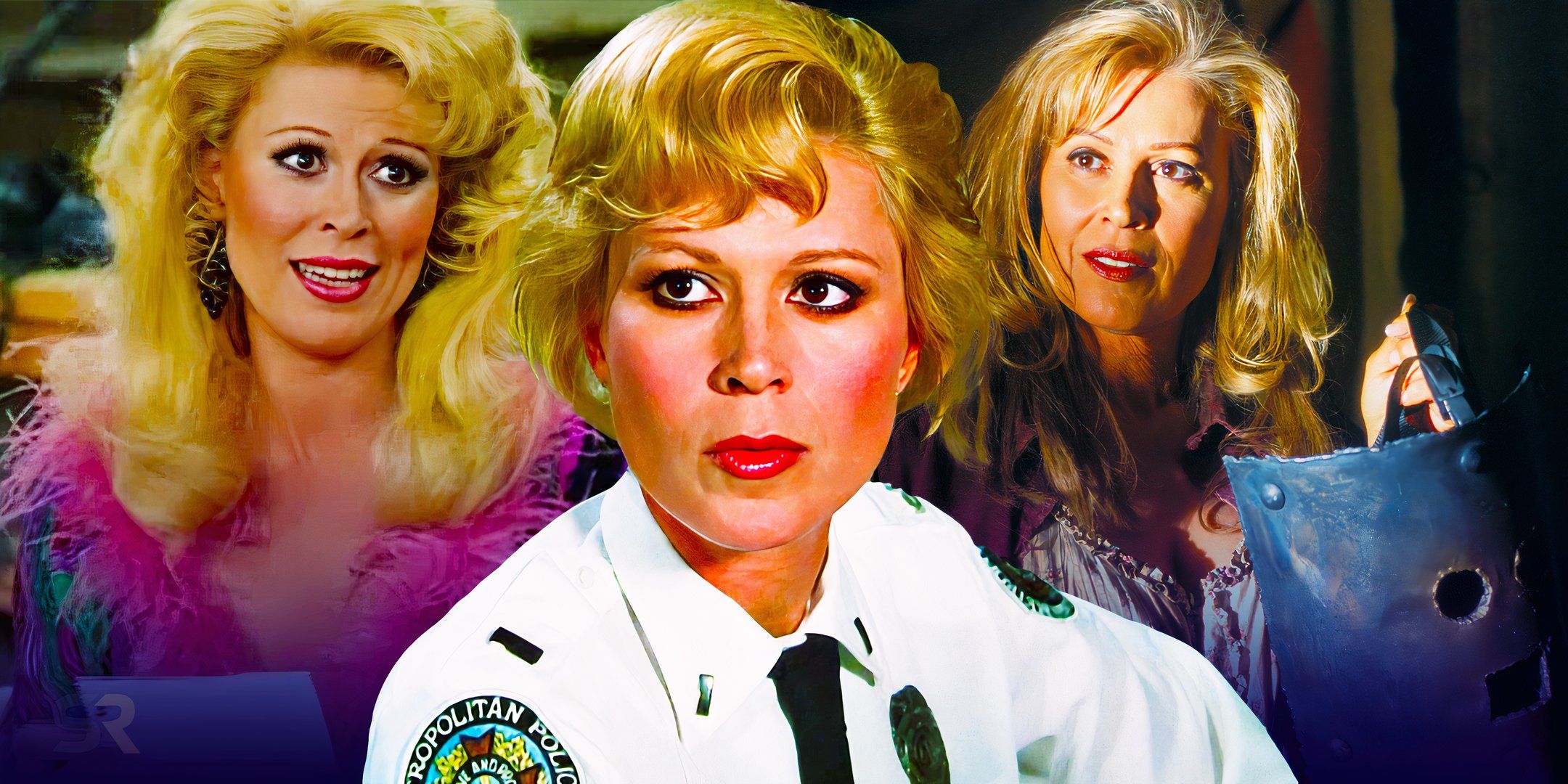 Blended image of Leslie Easterbrook in Laverne and Shirley, Police Academy, and The Devil&rsquo;s Rejects