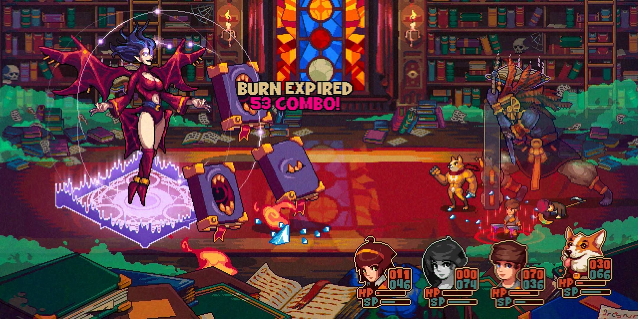 The player fighting a floating demon lady in Bloomtown: A Different Story.