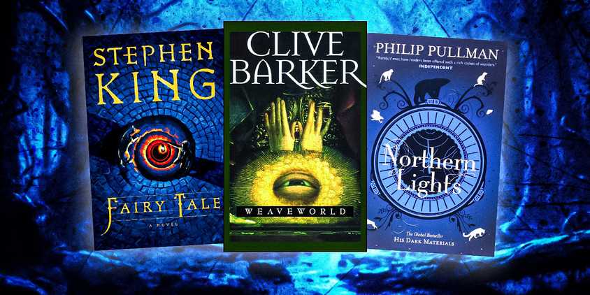 Book-Covers-from-Fairy-Tale-by-Stephen-King,-Weaveworld-by-Clive-Barker-and-His-Dark-Material-Trilogy-by-Philip-Pullman